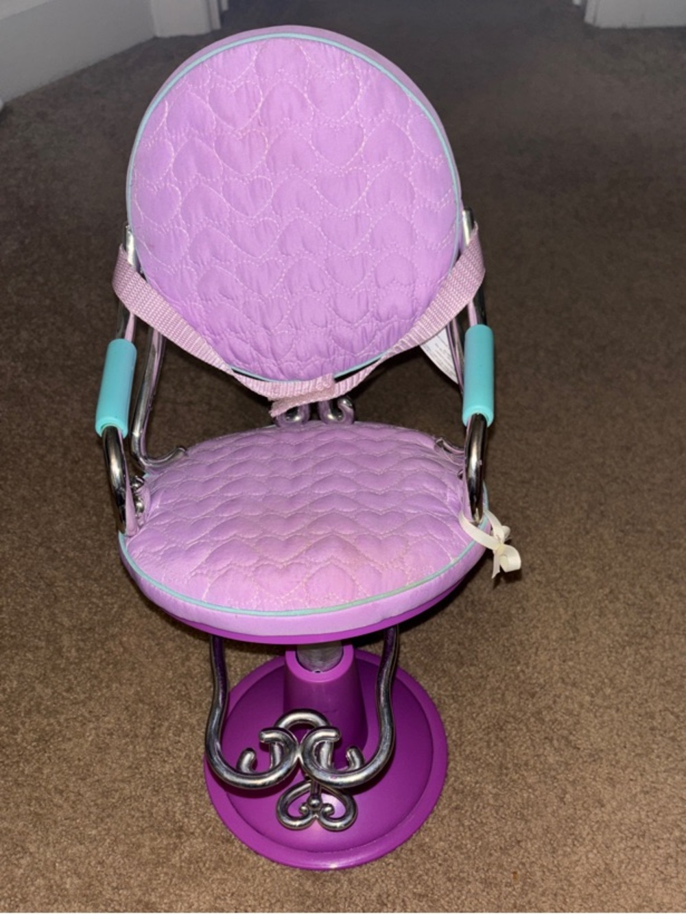 18” doll salon chair Pink Quilted Turquoise Accents